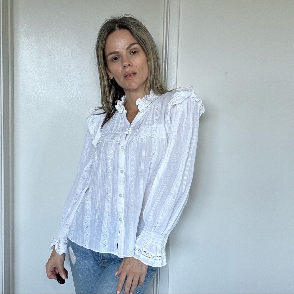 Isabel Marant White Ruffled Button-Up Blouse - Picture 8 of 16